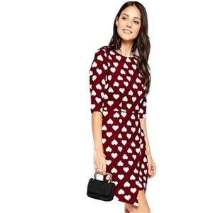 Poppy Lux Heart Patterned Burgundy Dress. Size 6. Cocktail dress. Formal
